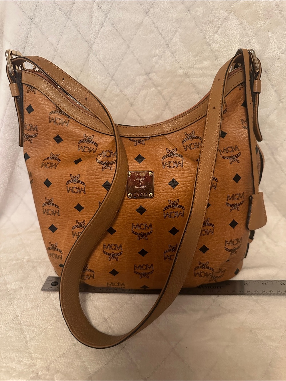 MCM Cognac Visetos Tan Monogram Shoulder Bag